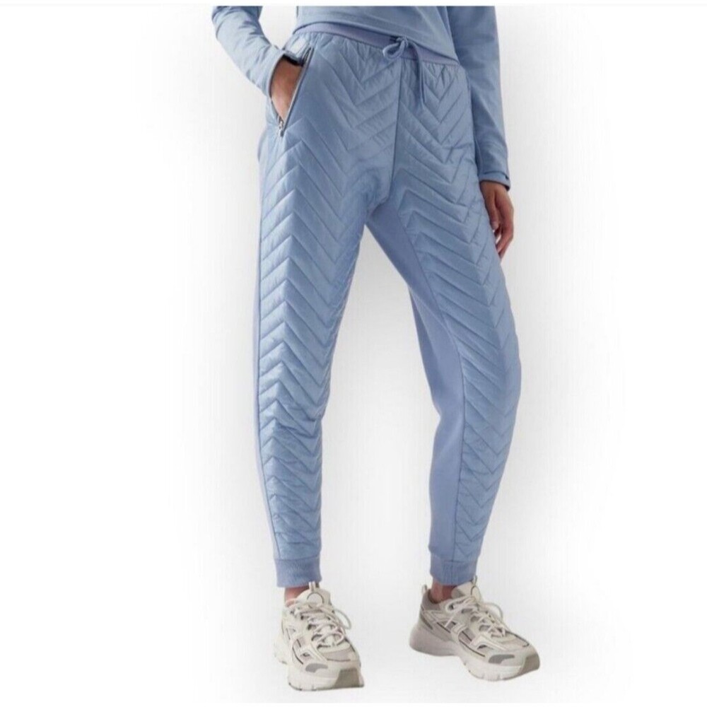 Athleta Apres Ski Jogger Heron Blue Winter Pants Quilted Size 8 NWT Warm Cozy - Picture 2 of 11